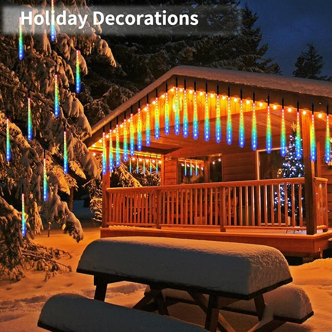 Christmas Meteor Shower Rain Lights, 10 Tube 12 Inch 240 LEDs Icicle Outdoor Raindrop for Xmas Halloween Wedding Party Tree Holiday Decoration, Colorful