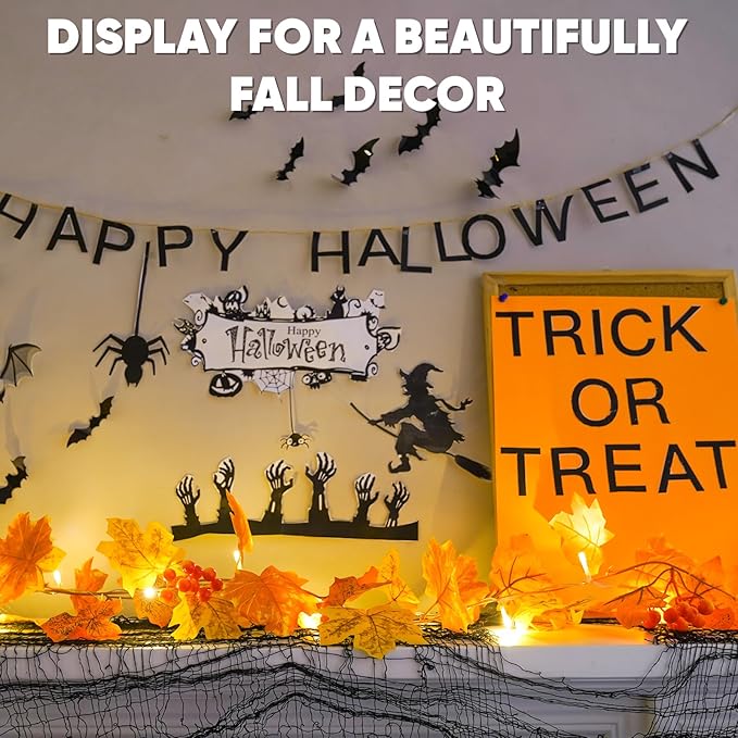 suddus Fall Leaves Garland with Lights, 20LED Battery Operated Fall Lights with Timer, Fall Decoration for Home, Table, Mantle, Office, Outdoor, Autumn, Halloween, Yellow