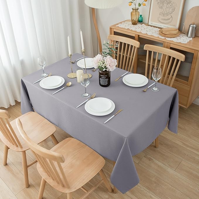Biscaynebay Textured Fabric Tablecloths 52x70 Inches Rectangular, Silver Grey Water Resistant Tablecloths for Dining, Kitchen, Wedding and Parties etc. Machine Washable