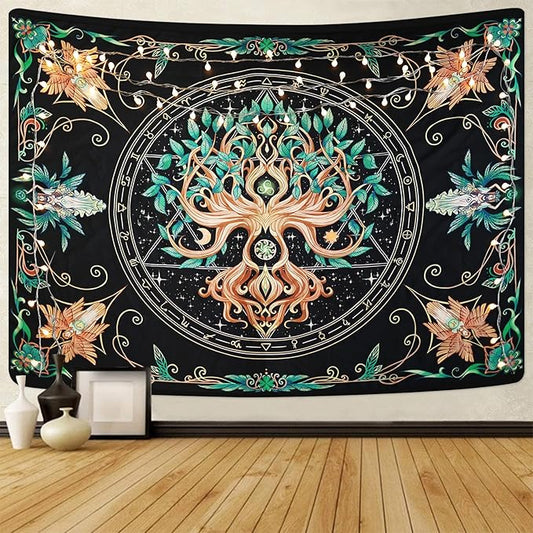 Tree of Life Tapestry - Natural Hippie Wall Hanging, UV Resistant, Machine Washable, Lightweight, Psychedelic Witchcraft Bedroom Decor for Bedroom, Living Room, Yoga Room - 47.64x35.43 Inch