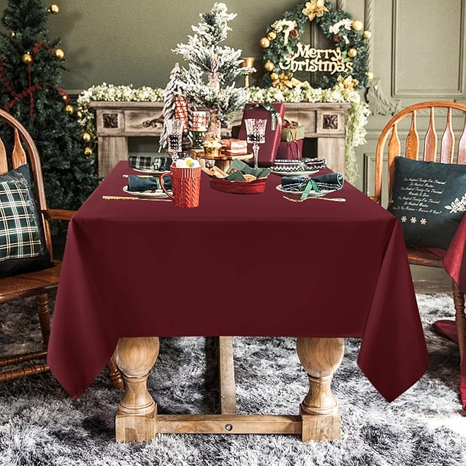 sancua Rectangle Tablecloth - 54 x 108 Inch - Stain and Wrinkle Resistant Washable Polyester Table Cloth, Decorative Fabric Table Cover for Dining Tables, Buffet Parties and Camping, Burgundy