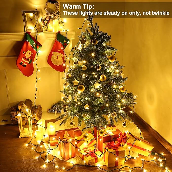 Brizled 33ft 100 LED Christmas Tree Lights - Steady On Only, 5mm Wide Angle, Connectable 120V UL Certified Warm White Lights for Xmas Tree, Party, Indoor/Outdoor
