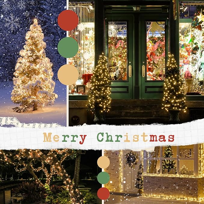 Solar String Lights Outdoor Waterproof 2PK 200LED 66FT Twinkle Lights Auto On/Off Solar Powered LED Fairy Light Green Wire with 8 Modes for Christmas Tree Party Wedding Garden Decoration (Warm White)