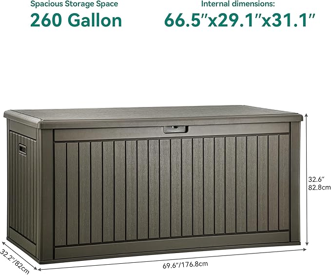 YITAHOME 260 Gallon Extra Large Deck Box, Double-Wall Resin Outdoor Storage Box with Flexible Divider for Patio Cushions Garden Tools, 1000lbs Load Capacity, Lockable & Waterproof (Light Brown)
