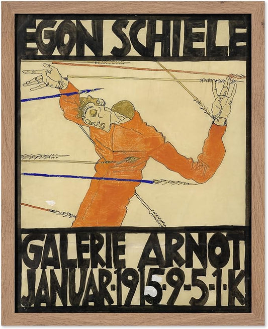 Poster Master Vintage Painting Poster - Retro Expressionism Print - Self Portrait as the Martyred St Sebastian - Gift for Artist, Friend - Wall Decor for Home, Office, 8x10 Beige Framed