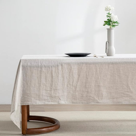 EVERLY100% Pure Linen Rectangle Tablecloths 144Lx60WInch for Dining,Buffet Parties,Picnic,Events,Weddings and Restaurants,Decorative Halloween,Thanksgiving Machine Washable Tablecloths-Natural Linen