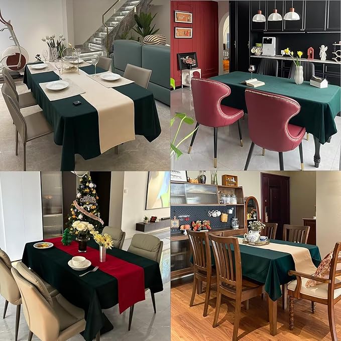 Christmas Tablecloth, Wool Velvet Rectangle Table Cloth, Washable Waterproof Table Cover for Dining Kitchen Party Holiday - 108''x60'', Hunter Green