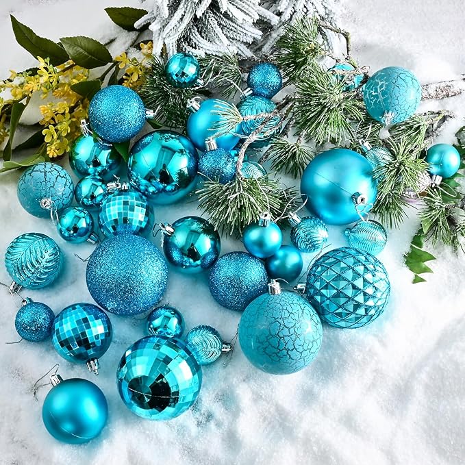 LANGXUN 36pcs Acid Blue Christmas Tree Decorations Balls, Bolas De Navidad, 2025 Christmas Decor, Indoor Outdoor Shatterproof Christmas Ornaments, Xmars Party Wedding Suppiles