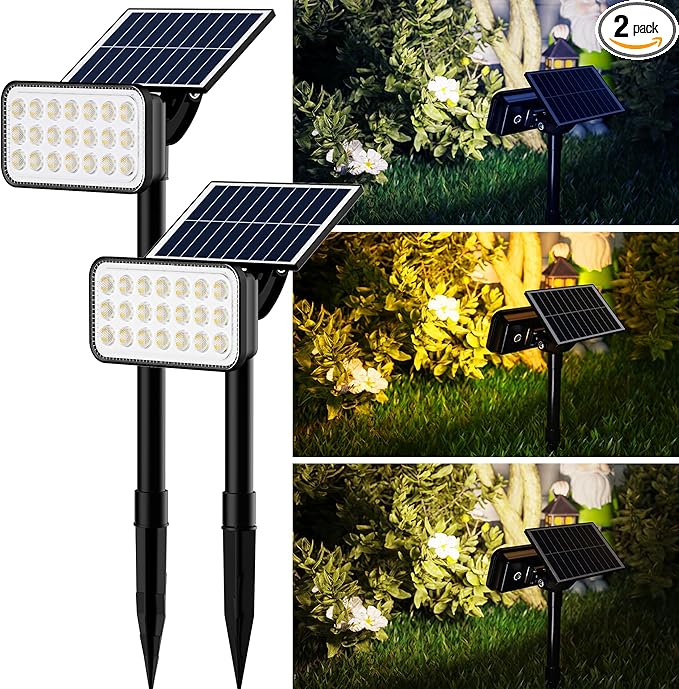 JACKYLED Solar Spot Lights Outdoor, 84 LEDs Solar Lights for Outside with 5 Modes Auto On/Off, IP65 Waterproof Landscape Spotlights for Yard Garden Decorative, Walkway, Driveway, 2 Pack