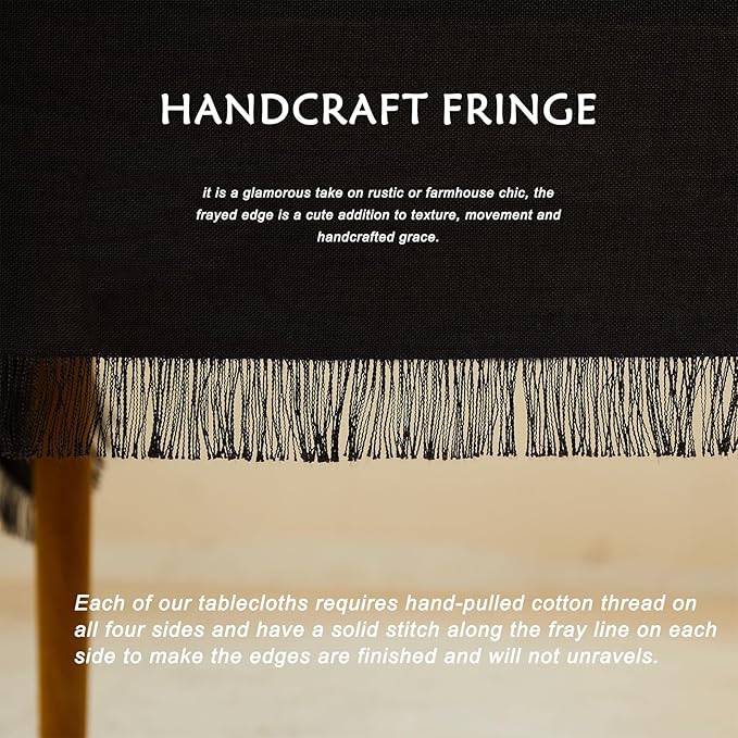 Table Cloth Rectangle Table-Rustic Cotton Tablecloth Craft Fringed Farmhouse Table Cloths for Halloween Thanksgiving Christmas Kitchen Dining (55x70 Inch, Black)