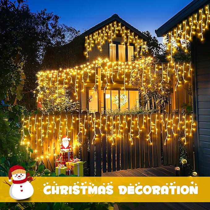 JMEXSUSS Christmas Icicle Lights for Outside-800 LED Warm White Icicle Lights Outdoor Waterproof, Warm White Christmas String Light for House Wedding Party Christmas Decoration