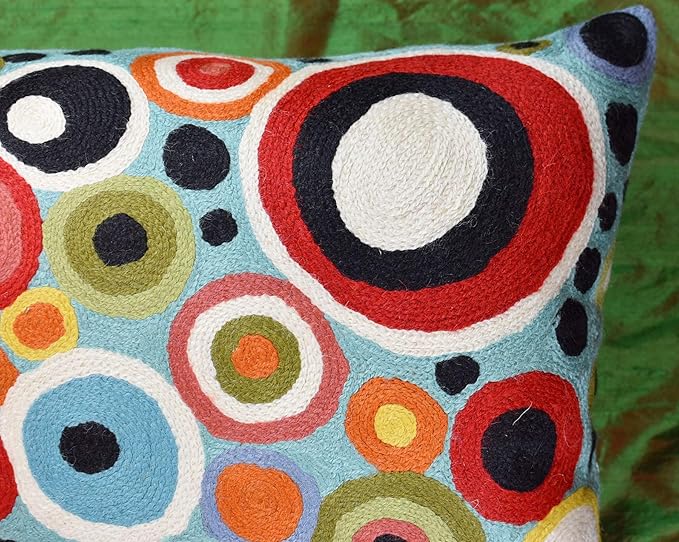 Lumbar Polka Dots Pillow Cover Turquoise Contemporary Decorative Pillowcase Blue Modern Outdoor Chair Cushion Couch Boho Cushions Hand Embroidered Cushions Wool Size - 14x20