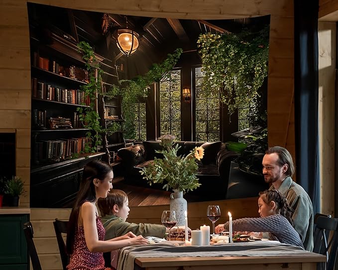 dueeia Medieval Bookshelf Tapestry Wall Hanging Book Library Backdrop Bookcase Dark Academia Vintage Wall Decor for Bedroom Aesthetic Living Room Office (90.6"x70.9")