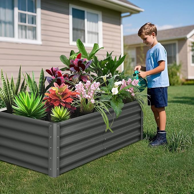 Large Outdoor Planter Boxes Kit Set of 2,6x3x1.5ft Galvanized Raised Bed Planter with Open-Ended Base Design, Elevated for Outdoor Plants, Durable Raised Bed for Gardening,Green