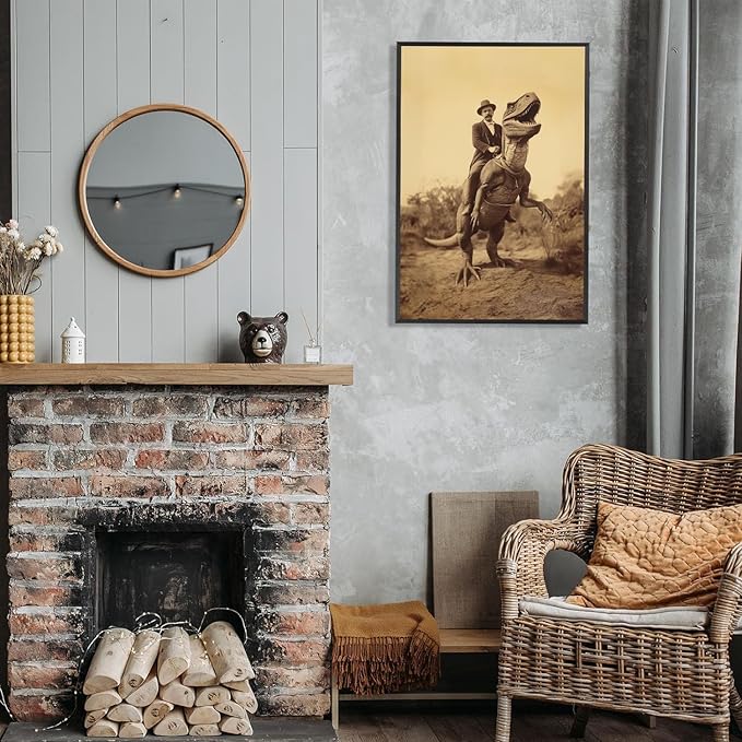 Generic Goth Decor Antiqued Wicca Art Poster Dark Academy Dinosaur And Cowboy Canvas Wall Art Horror Posters Spooky Indoor Art Family Bedroom Office Space Decor 16X24inch Aluminum Framed