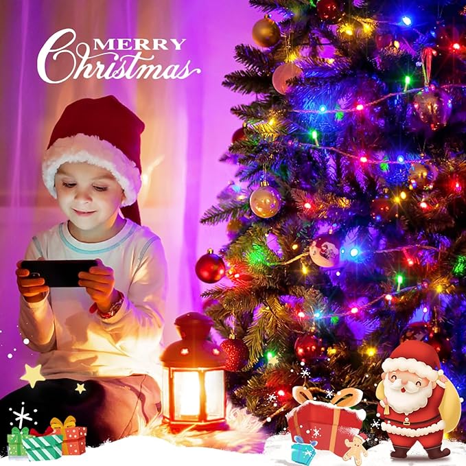 JMEXSUSS Multicolor Christmas Lights Battery Operated with 8 Modes Remote Waterproof, 33ft 100 LED Battery Christmas Lights Indoor Outdoor for Tree Home Party Room Garden Decor