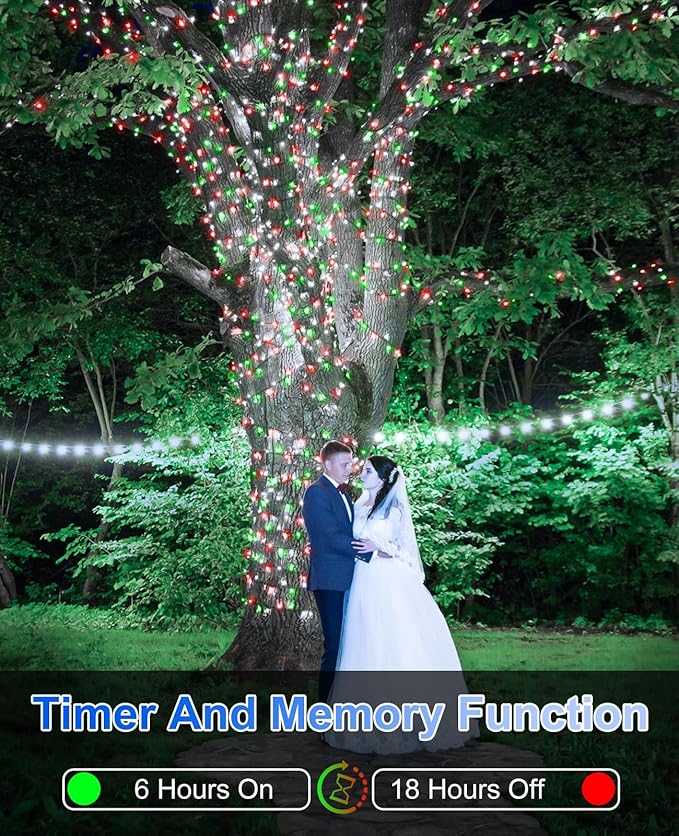 80FT 240 LED Christmas Lights Outdoor, Plug in Christmas Tree Lights Waterproof 8 Modes, Green Wire Connectable String Light for Indoor Garden Xmas Party Holiday Decorations, Red White Green