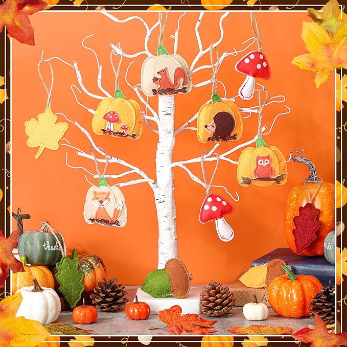 12 Pcs Fall Thanksgiving Tree Decoration 3D Felt Pumpkin Maple Leaf Hanging Felt Pumpkin Hanging Ornaments Fall Decoration 3.15 Inch for Farmhouse Harvest Autumn