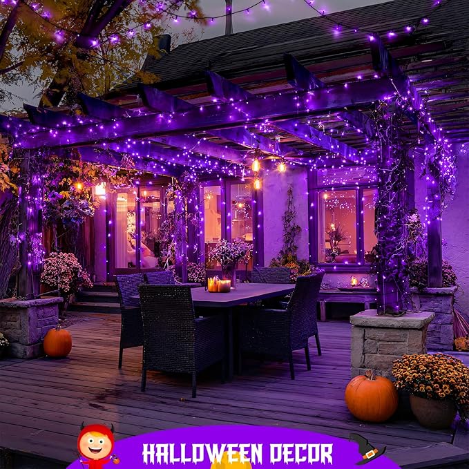 JMEXSUSS Purple Solar Lights Outdoor Waterproof, 2 Pack 100 LED Solar Halloween Lights, Purple Christmas Light for Halloween Decor Outside Tree Yard Garden
