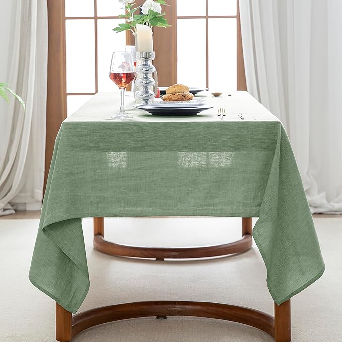 EVERLY Linen Rectangle Tablecloths 60x120Inches for Dining Room Kitchen Buffet Parties Picnic Events Weddings and Restaurants, Decorative Halloween Thanksgiving Machine Washable Tablecloths-SaGa Green