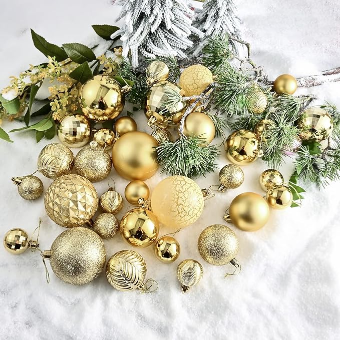 LANGXUN 36pcs Gold Christmas Tree Decorations Balls, Bolas De Navidad, 2025 Christmas Decor, Indoor Outdoor Shatterproof Christmas Ornaments, Xmars Party Wedding Suppiles