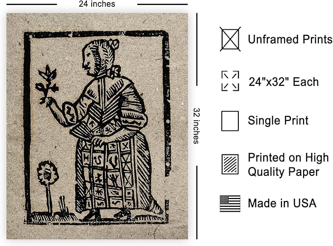 Poster Master Vintage Woodcut Poster - Retro Medieval Print - Gift for Gothic, Horror Fan - Witch Holding a Plant, Magic, Spell, Herbalist - Wall Decor for Bedroom, Dorm, 24x32 Unframed Wall Art