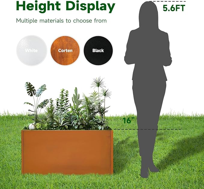 Corten Steel Corner Metal Planter Box Garden Steel Planter Pot for Patio Modern Farmhouse Rustic Design (L36 x W12 x D16, Rusted)