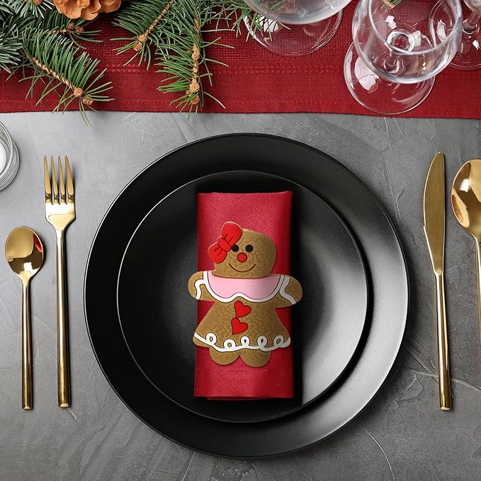 LemonRoad 12 Pcs Christmas Napkin Rings Bulk Xmas Chic Napkin Holder Rings Buckle for Holiday Birthday Party Anniversary Dinner Wedding Dining Table Decoration (Gingerbread,Silicone)