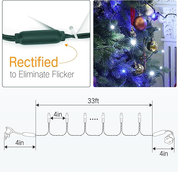 Brizled Blue & White Christmas Lights, 33ft 100 LED 5MM Wide Angle Christmas Lights, Mini String Lights Connectable, UL Listed Xmas Tree Light for Indoor Outdoor Holiday Party Decor, Green Wire