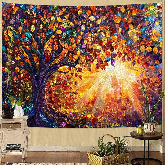 Lunerfex Tree of Life Tapestry Stained Glass Tapestry Wall Decor Tapestries for Bedroom Art Tapestries Wall Hanging for Bedroom Living Room Glass-Tree-03 60"x80"