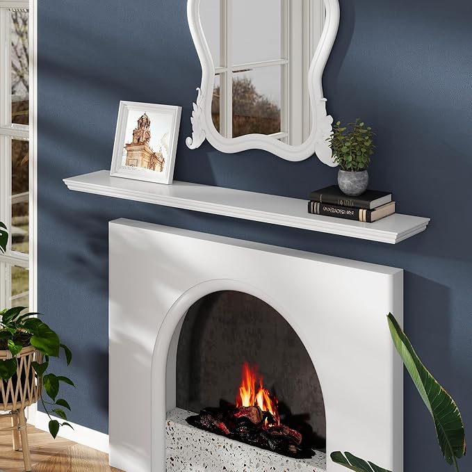 Floating Shelves for Wall, 55 Inch Long Wall Mounted White Hanging Shelf for Kitchen, Living Room, Office, Bedroom, Bathroom, Retro Vintage Wood Bookshelf for House Decor