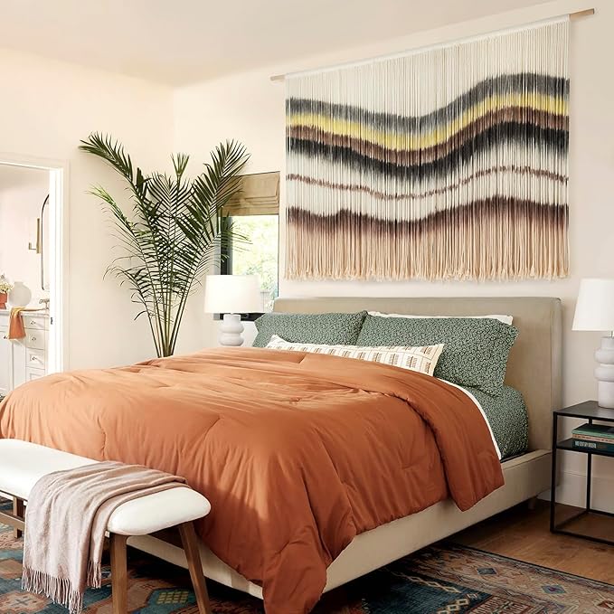 Macrame Wall Hanging Boho Chic Wall Art Macrame Wall Decor Fiber Yarn Tapestry Dip-Dye Living Room Home Bedroom Wall Decor 57" Wx 35" L