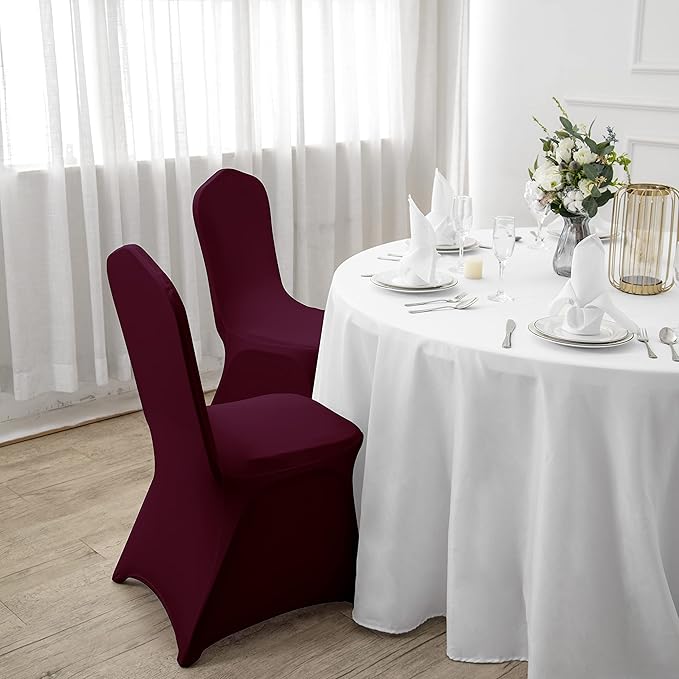 SUPERO Burgundy Chair Cover, 12PCS Waterproof Stretch Polyester Spandex, Universal Fit Protector for Dining, Outdoor, Party, Banquet, Wedding Event, Hotel