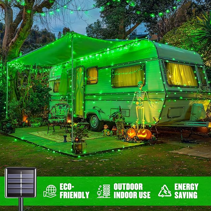 JMEXSUSS 2 Pack Green Solar Lights for Halloween, Each 100 LED 33 FT Green Christmas Lights Outdoor Waterproof, 8 Modes Solar Halloween Light for Outside Christmas Tree Yard Garden Decor