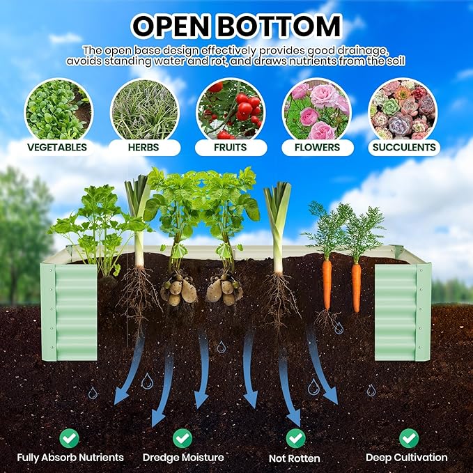 Large Outdoor Planter Boxes Kit Set of 2, 6x3x1.5ft Galvanized Raised Bed Planter with Open-Ended Base Design, Elevated for Outdoor Plants, Durable Raised Bed for Gardening,Green