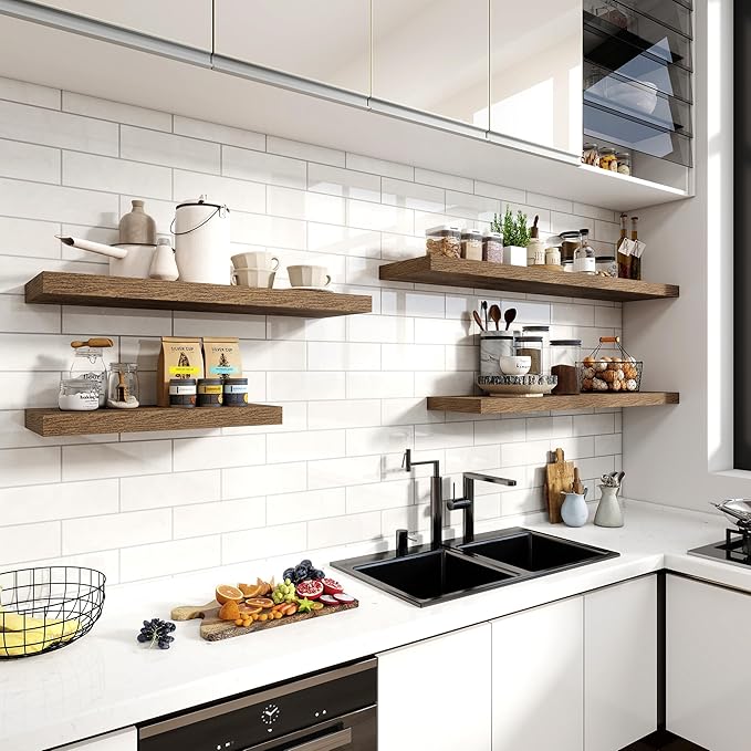 36 Inch Floating Shelves, 11.6 Inch Deep Floating Shelves for Wall, Floating Shelf with Invisible Brackets, Deep Shelves for Bathroom, Bedroom, Living Room, 2 Pack, Brown