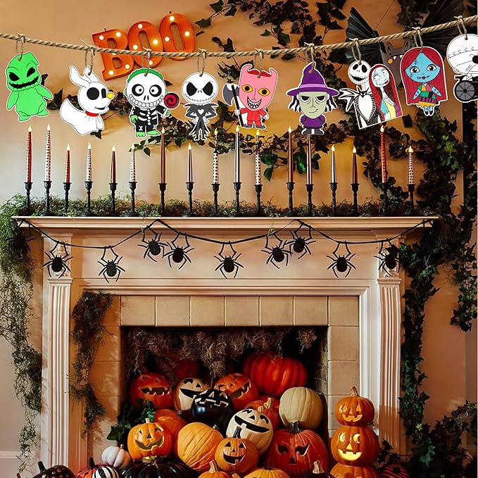 36 PCS Halloween Christmas Night-mare Ornaments Decorations, Halloween Christmas Wooden Hanging Ornaments Set, Night-mare Theme Ornaments for Tree Home Indoor Party Decor