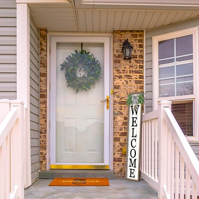 Surfapans Welcome Sign for Front porch Standing 45"X9"Large Wood Frame Outdoor Tall Welcome Signs Vertical Decor for Farmhouse Rustic Home Modern Outside Front Door Wall Decorations (Wood White)