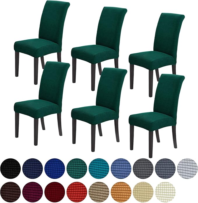 Howhic Chair Covers for Dining Room Set of 6, Stretchy Dining Chair Covers, Textured Jacquard Kitchen Chair Slipcovers, Classy Decor for Home and Banquet (Hunter, 6 Pack)