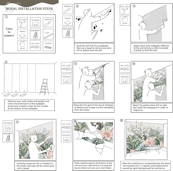 AFZEVEB-Tropical Jungle Wallpaper Botanical Large Floral Wall murals for Bedroom 159"x107" (Not Peel and Stick)