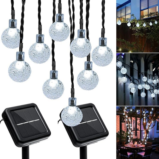 Outdoor Solar String Lights, 2x46FT 66LED 8Modes Crystal Solar Powered Christmas Fairy String Lights Waterproof for Outside Yard Fence Easter Holiday Party Garden Decor 2Pack(Pure White)