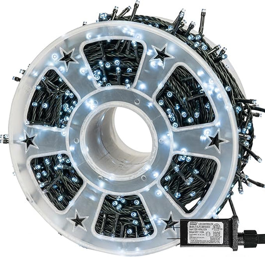 Dazzle Bright 164 FT 500 LED Christmas String Lights, Waterproof Green Wire String Lights with 8 Modes, Outdoor Christmas Decorations for Indoor Garden Party Yard Decor (White)