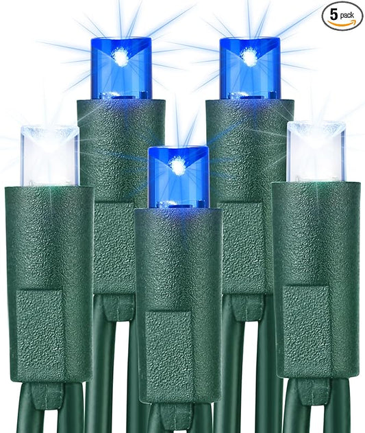 Brizled Blue & White Christmas Lights, 33ft 100 LED 5MM Wide Angle Christmas Lights, Mini String Lights Connectable, UL Listed Xmas Tree Light for Indoor Outdoor Holiday Party Decor, Green Wire