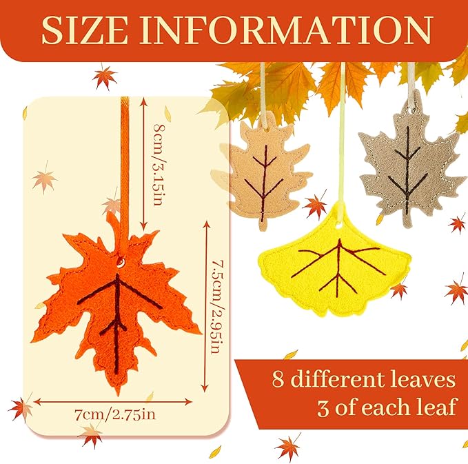 Tegeme 24 Pieces Thanksgiving Felt Ornaments Fall Hanging Decoration for Tree Maple Leaf Cutouts Decor for Thanksgiving Theme Family Party Indoor Outdoor Decor