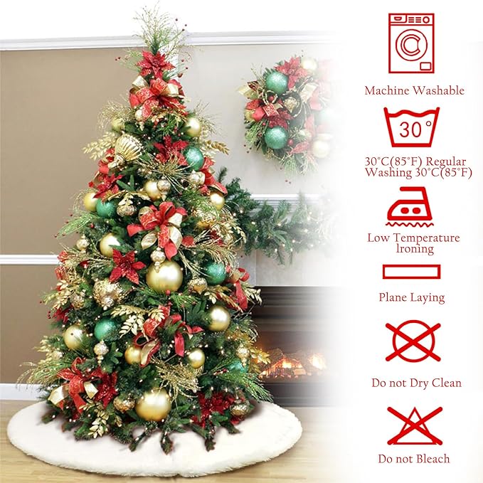 AerWo Christmas Tree 60 inches White Plush Skirt Decoration for Merry Christmas Party, High-End Soft Classic Fluffy Faux Fur Christmas Tree Skirt Decorations for Xmas Tree Decorations and Ornaments