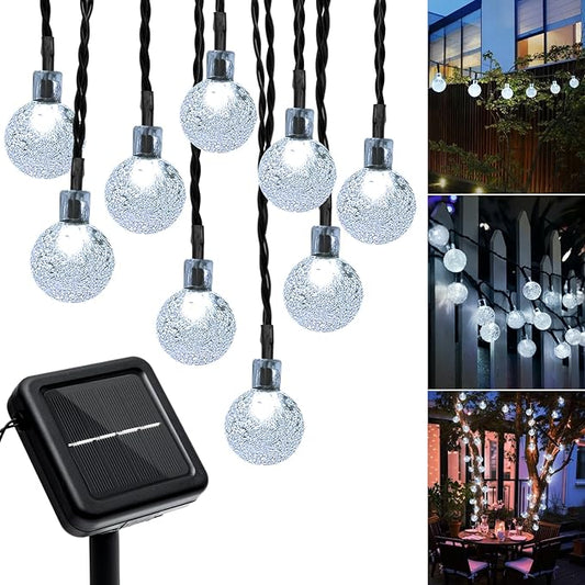 Outdoor Solar String Lights, 46FT 66LED 8Modes Crystal Solar Powered Christmas Fairy String Lights Waterproof for Outside Yard Fence Easter Holiday Party Porch Garden Decor(Pure White)