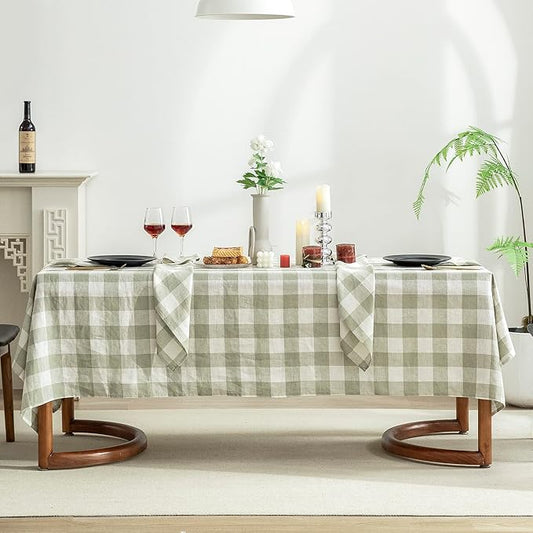 EVERLY 100% Yarn-Dyed Linen Rectangle Tablecloths 60x120Inches for Dining,Buffet Parties,Picnic,Events and Restaurants,Decorative Halloween,Thanksgiving Machine Washable Tablecloths-Sage Green Plaid