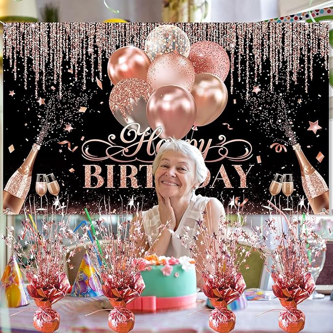 6 Pack Metallic Foil Spray Centerpiece Star Table Decoration Burst Table Centerpieces for Birthday Wedding Anniversary Graduation Holiday Party Supplies Decor, Rose Gold