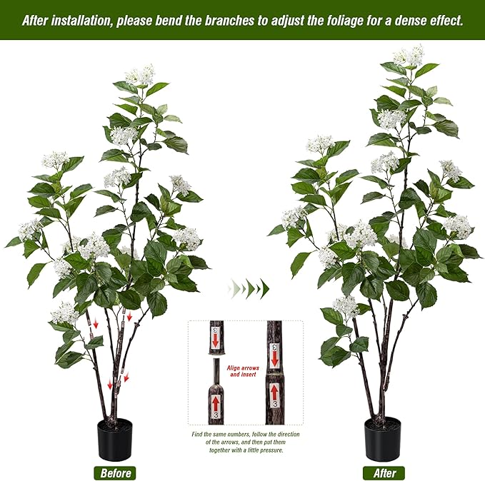 Fake Plants Home Decor Artificial Plants Outdoor Hydrangea Artificial Plants Indoor Fake Tree Living Room Decor Artificial Tree Porch Decor Fiddle Leaf Fig Tree 6Ft (White)