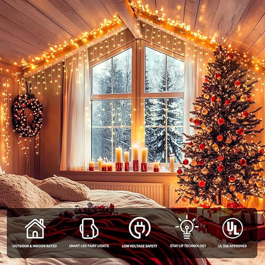 JMEXSUSS 400 LED RGB Icicle Lights - Color Changing, Plug-in for Indoor/Outdoor Christmas Decorations